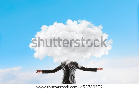 Cloud headed woman . Mixed media