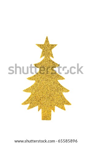 Sparkly gold paper tree isolated on white background with room for copy, vertical format