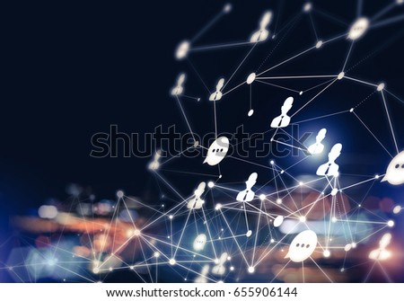 Background conceptual image with social connection lines on dark backdrop