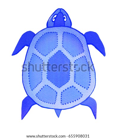 Sea turtle, isolated on white background, gouache