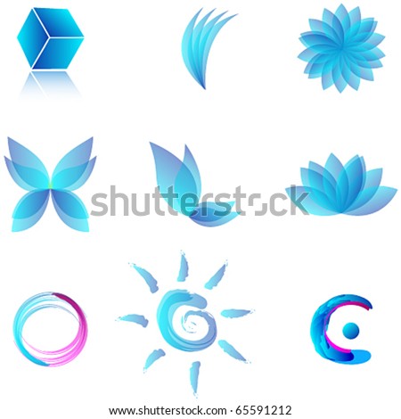 Vector set of blue aqua abstract symbols