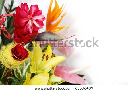 White greeting card with colorful flowers and room for a text.