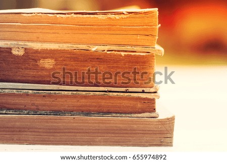 Group of rustic old book with blurred background