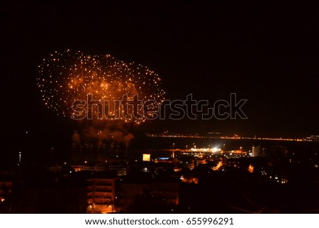 fireworks over the sea on night sky background
