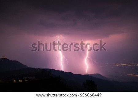 Lightning storm on the mountain.