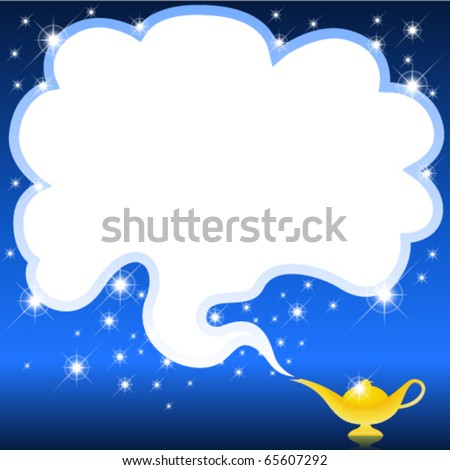 Magical genie lamp with smoke as space for text