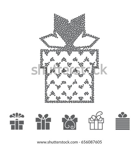 Dotted Gift Box with a Bow or Present Vector Icon Isolated. Stippled Congratulation and Shopping Symbol