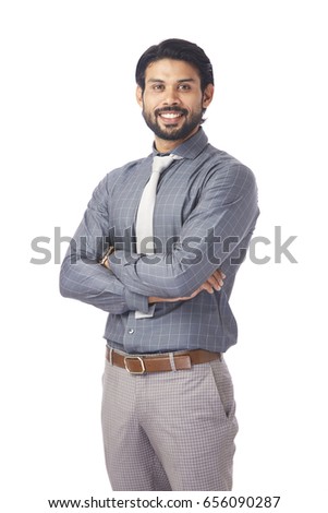 Young businessman confident and successful Closeup Portrait on white.