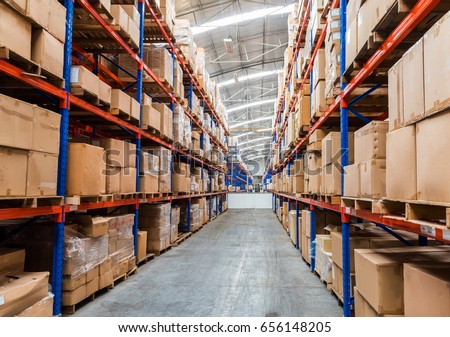 Warehouse storage of retail merchandise shop. Royalty-Free Stock Photo #656148205