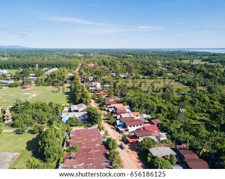 Small village in the countryside on top view shot from a drone.