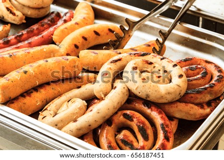 Closeup picture of roasted sausages