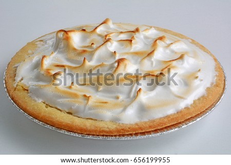 Fresh baked lemon meringue pie in horizontal format