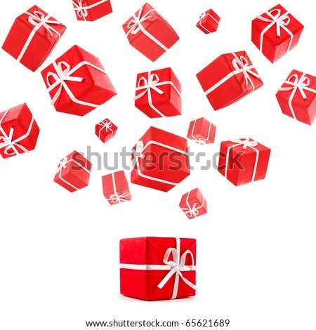 flying red gift boxes Royalty-Free Stock Photo #65621689