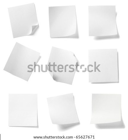 collection of  various white note papers on white background. each one is shot separately Royalty-Free Stock Photo #65627671
