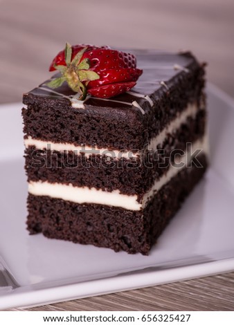 Slice of chocolate tuxedo cake