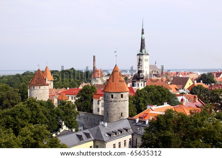 Old Tallinn panorama with Baltic sea on background