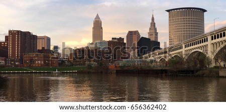 Spectacular color on the river downtown Cleveland  Ohio