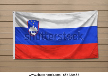 Slovenia Flag hanging on a wall