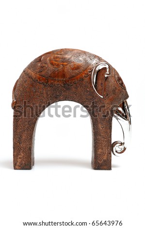 Beautiful wooden statue of elephant  . isolated on white background