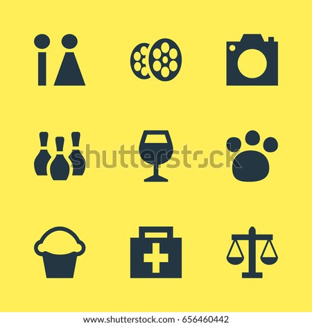 Vector Illustration Of 9 Travel Icons. Editable Pack Of Photo Device, Wineglass, Drugstore And Other Elements.