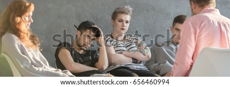 Group psychotherapy for difficult teens in reformatory Royalty-Free Stock Photo #656460994