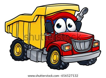 Cartoon character dump tipper truck lorry construction vehicle illustration