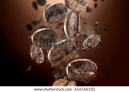 brown background of hot coffee grains in splash 
