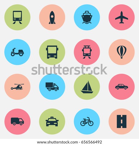 Transport Icons Set. Collection Of Bicycle, Automobile, Yacht And Other Elements. Also Includes Symbols Such As Tram, Car, Chopper.