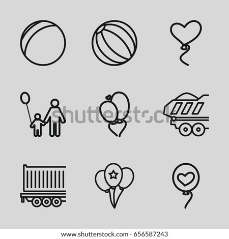 Balloon icons set. set of 9 balloon outline icons such as cargo trailer, heart baloons, balloon, father and son, plastic ball