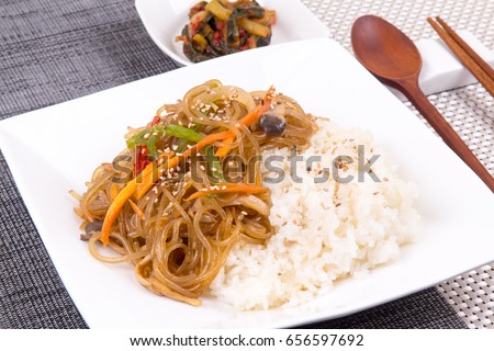  Rice with Stir-fried Glass Noodles and Vegetables -  Japchae Bap Royalty-Free Stock Photo #656597692