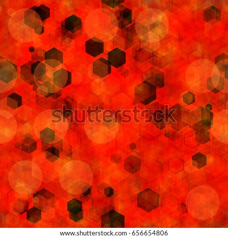 Red and black seamless texture for fabric, wrapping, home decor. Abstract vector background from circles and hexagons. 