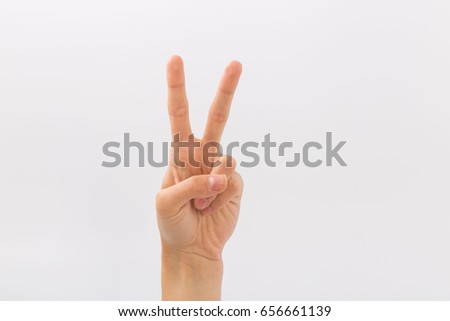 Female hands on a white background. Gestures.