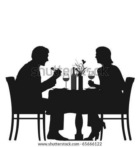 vector silhouette of a couple dining in a restaurant an drinking wine