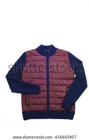 man cardigan isolated, dark blue, with zipper, winter clothing