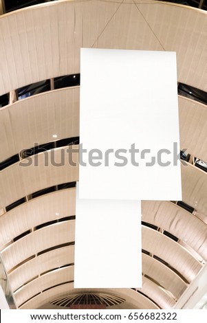 White isolated mall ad space advertisement billboards indoors hanging from the ceiling