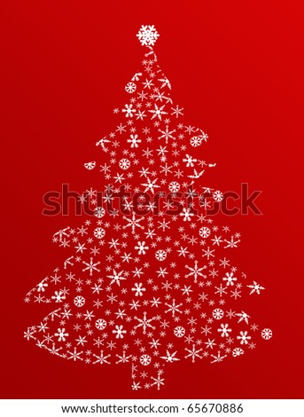 Detailed Christmas tree made from snowflakes, vector illustration
