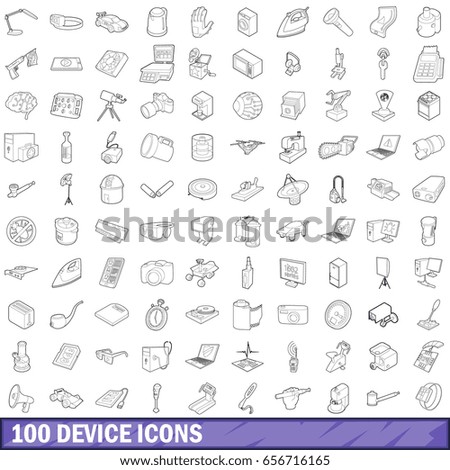 100 device icons set in outline style for any design  illustration