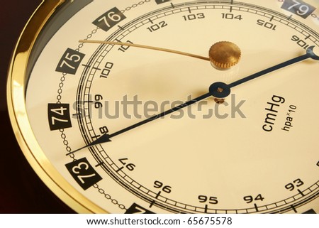 Closeup of a barometer, a horizontal picture
