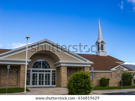 Modern Church & Steeple Royalty-Free Stock Photo #656819629