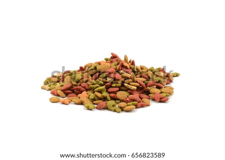 Dry cat food on white background .