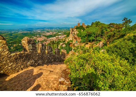 Sintra, Portugal: the Castle of the Moors, Castelo dos Mouros, located next to Lisbon
