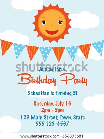 Cute cartoon sun birthday invitation card