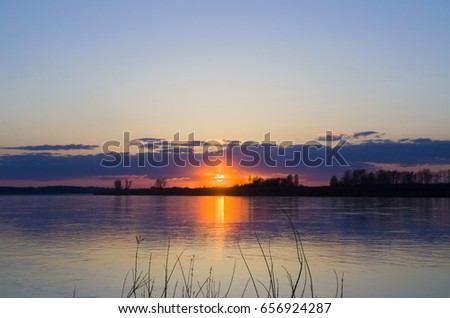 Sunset on the Yenisei river