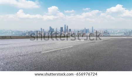 The road, the ground, and the beautiful skyline of Chongqing
