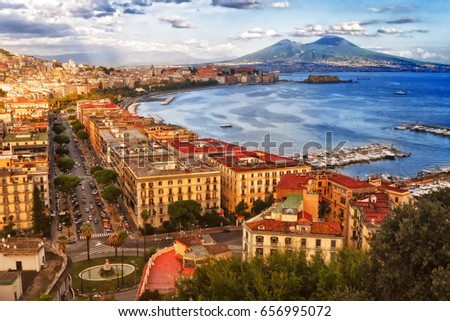 Italy, the bay of Naples. Stunning view from the Posillipo hill. Royalty-Free Stock Photo #656995072