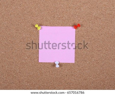 Sticky notes pinned on cork bulletin board background and texture