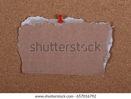 Cardboard pinned on a cork bulletin board, background and texture