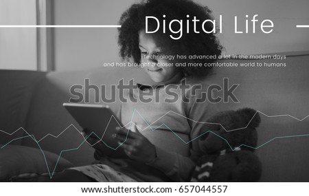 Young kid working on digital device network connection graphic