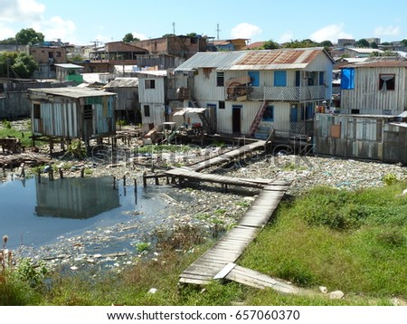 Pollution Caused by Shanty town (favelas) in the City of Manaus, Amazonas. Photo taken at 22th June 2011