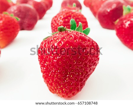 Red juicy strawberry isolated on white background. High resolution product.